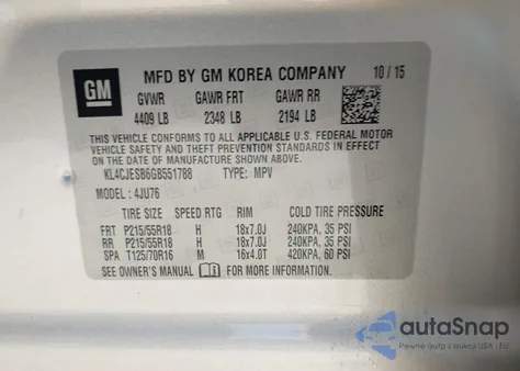 2016 Buick Encore из США, поврежденный, VIN KL4CJESB6GB551788